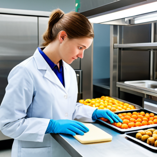 **

A professional food safety trainee in appropriate attire, observing food safety procedures in a government health department setting, fully clothed, safe for work, perfect anatomy, natural proportions, professional, family-friendly, well-lit.

**