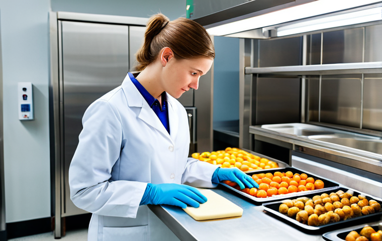 **
A professional food safety trainee in appropriate attire, observing food safety procedures in a government health department setting, fully clothed, safe for work, perfect anatomy, natural proportions, professional, family-friendly, well-lit.
**