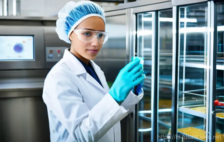 식품위생사 직업의 미래 전망 - **Prompt:** A highly competent female food hygiene expert, dressed in a professional, clean uniform ...