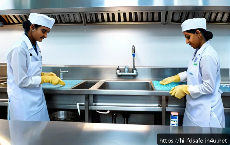 식품위생사 실무 팁 - A professional Indian kitchen environment with a diverse team of food service workers wearing clean ...