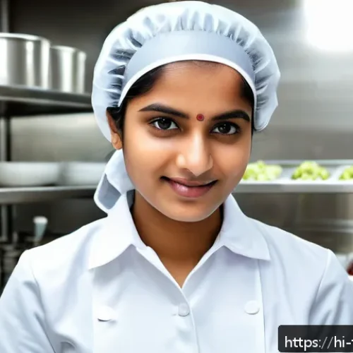 식품위생사 실기시험 세부 평가 기준 - A professional kitchen scene focused on food safety and hygiene practices: a young Hindi-speaking fe...