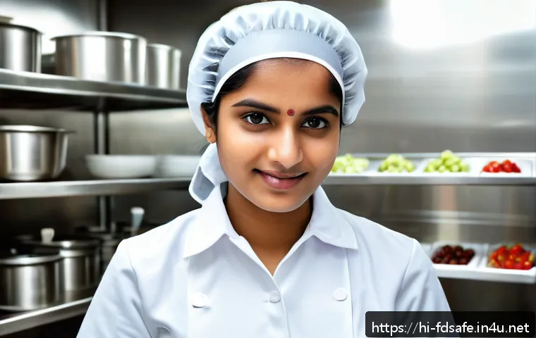 식품위생사 실기시험 세부 평가 기준 - A professional kitchen scene focused on food safety and hygiene practices: a young Hindi-speaking fe...