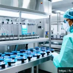 식품위생사와 의약품 제조업의 연관성 - A modern pharmaceutical manufacturing facility showcasing advanced robotics and automation technolog...