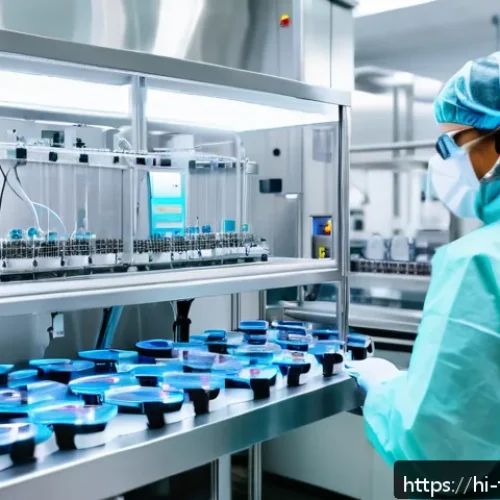 식품위생사와 의약품 제조업의 연관성 - A modern pharmaceutical manufacturing facility showcasing advanced robotics and automation technolog...