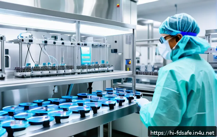 식품위생사와 의약품 제조업의 연관성 - A modern pharmaceutical manufacturing facility showcasing advanced robotics and automation technolog...